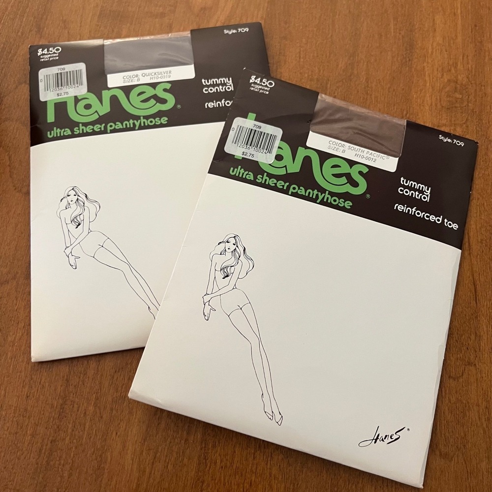 Vintage 1985 Hanes Ultra Sheer Pantyhose Size B Tummy Control Style 709 Lot of 2